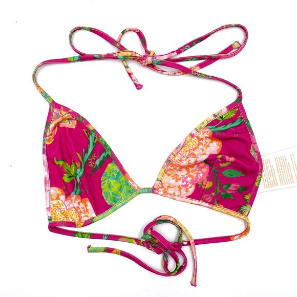 Rococo Sand Chloe Bralette Bikini Top Fuchsia Pink String Tie Floral Sz XS - Picture 2 of 10